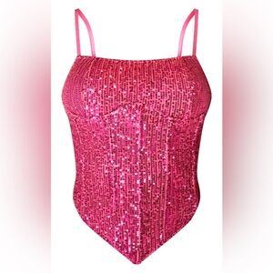 PLT Hot Pink Sequin Corset Detail Strappy Top